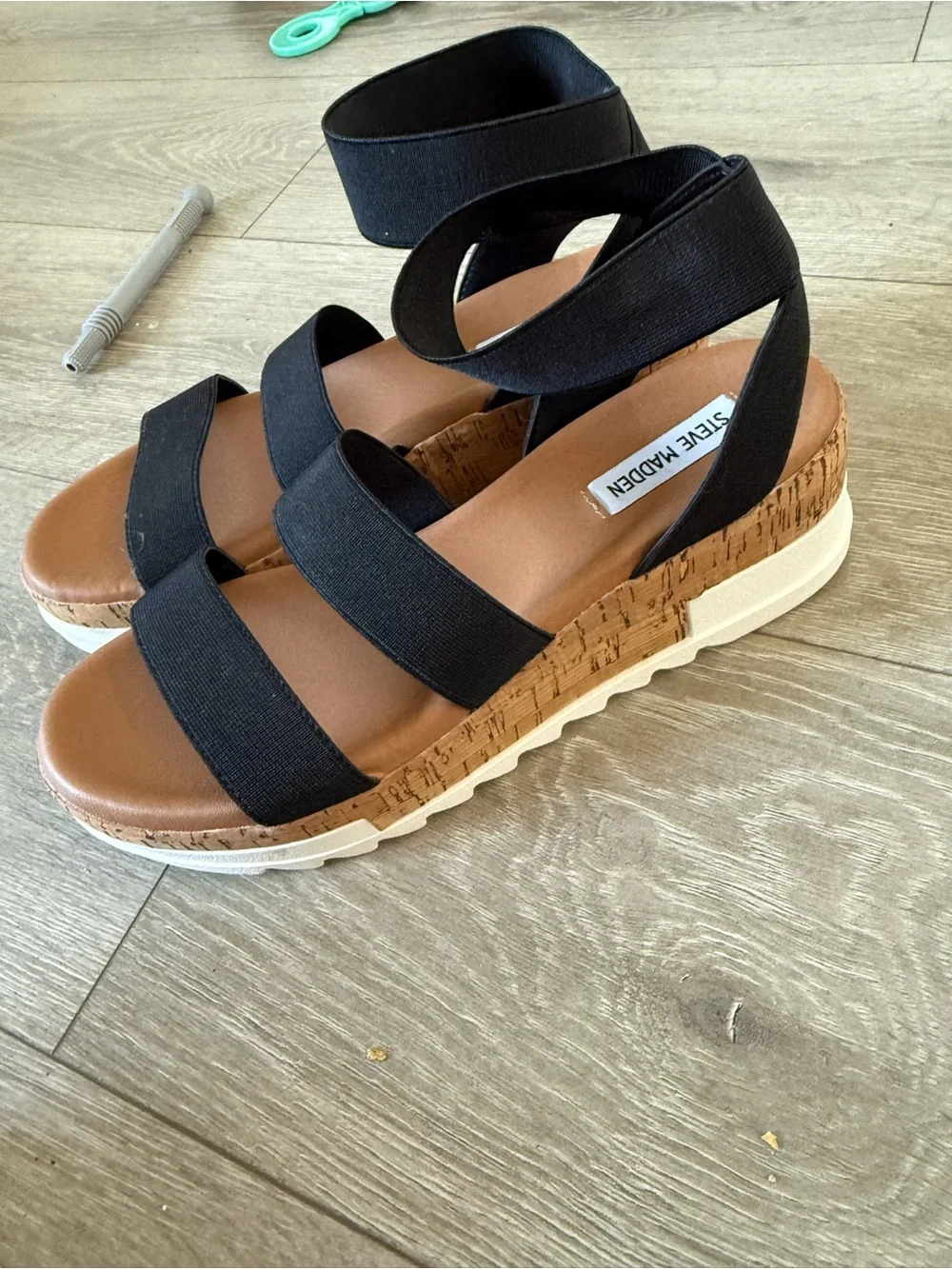 Steve Madden Black Elastic Cork Platform Sandals